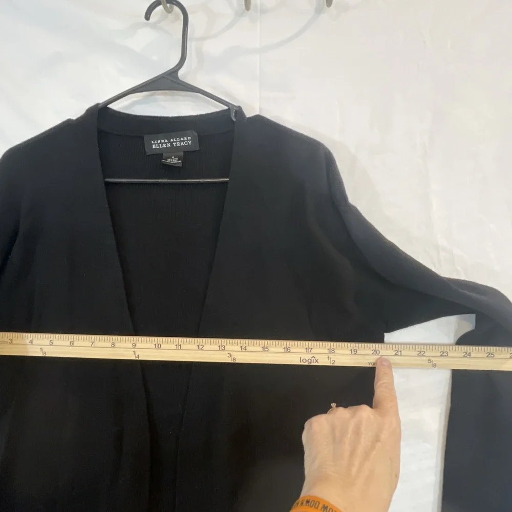 Linda Allard Ellen Tracy Open Cardigan Sweater Women Sz S Black Wool & Silk Nice